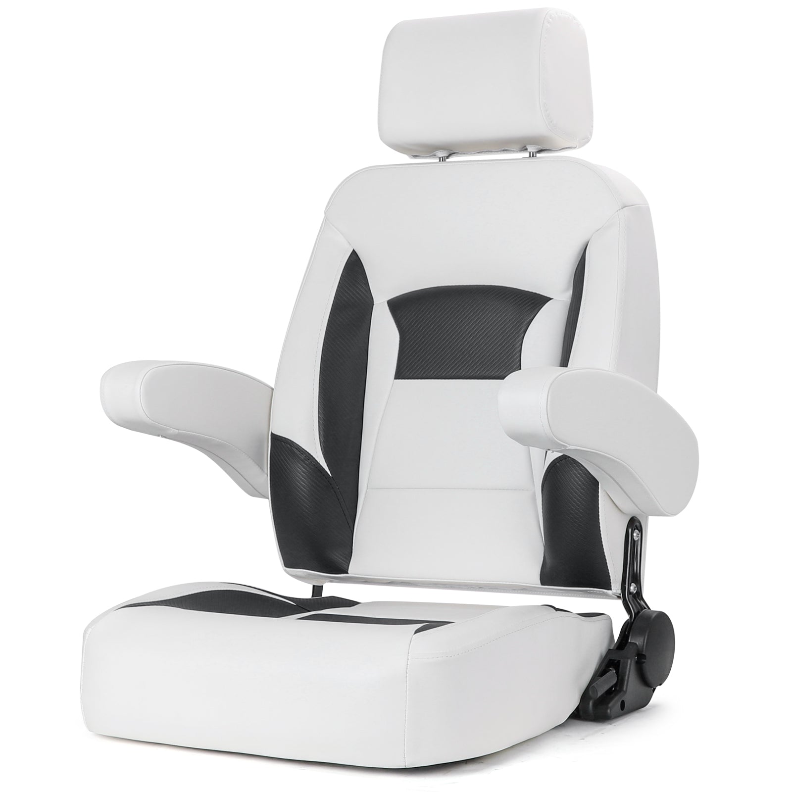 Recliner Sport High Back Captains Chair Boat Seat with Adjustable Headrest & flip up armrests - White/Black