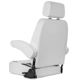 Recliner Sport High Back Captains Chair Boat Seat with Adjustable Headrest & flip up armrests - White/Black