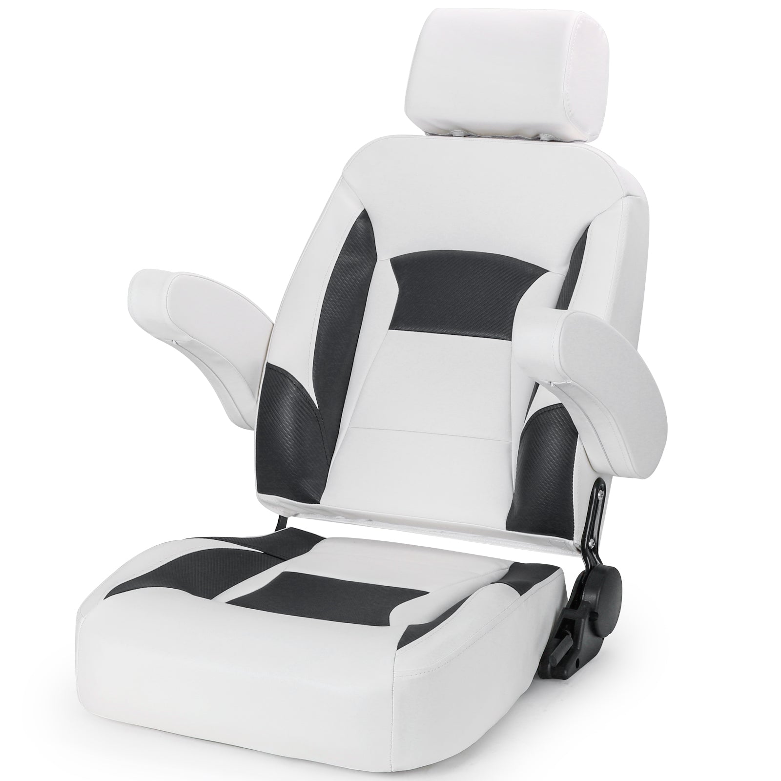 Recliner Sport High Back Captains Chair Boat Seat with Adjustable Headrest & flip up armrests - White/Black