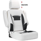 Recliner Sport High Back Captains Chair Boat Seat with Adjustable Headrest & flip up armrests - White/Black