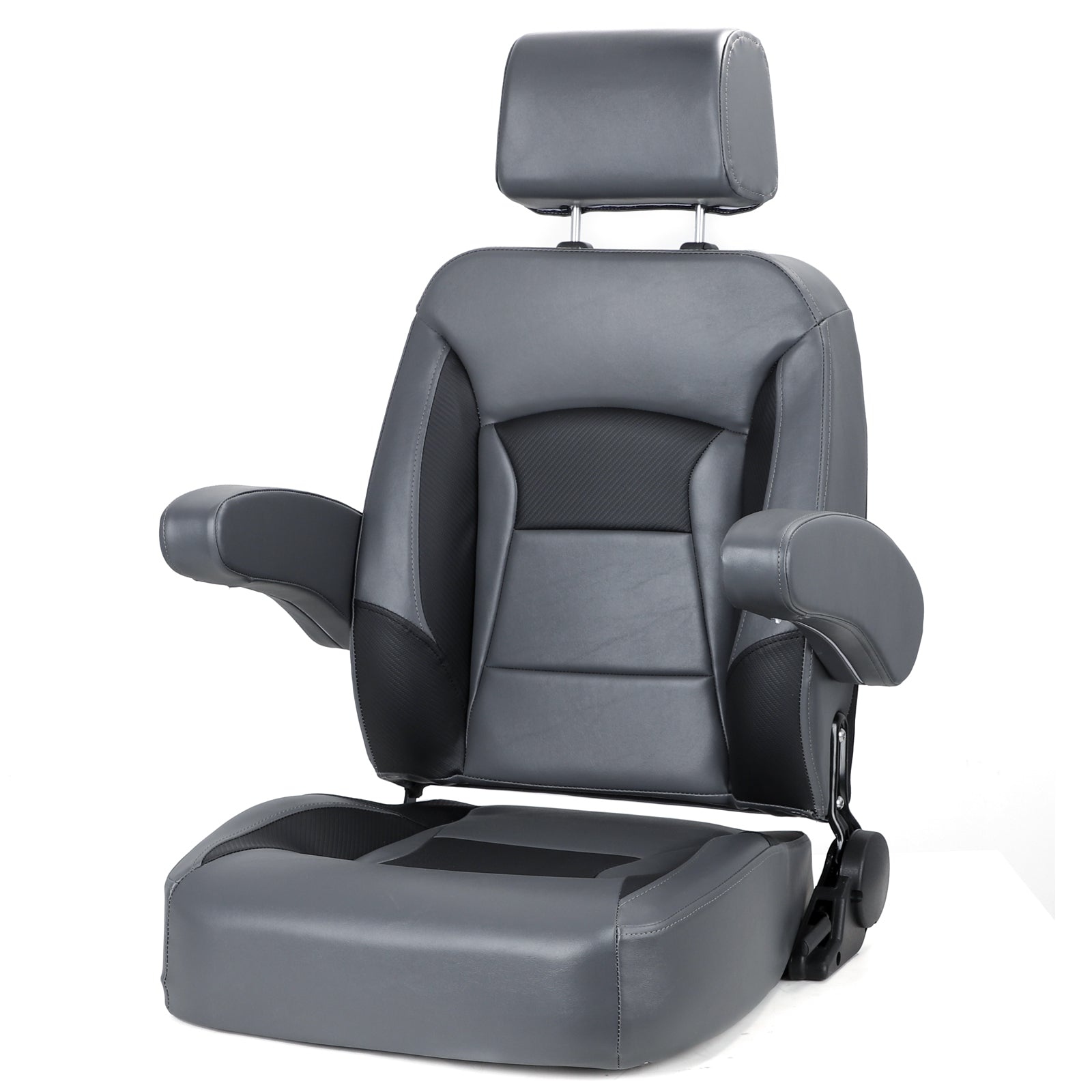 Recliner Sport High Back Captains Chair Boat Seat with Adjustable Headrest & flip up armrests - Charcoal/Black