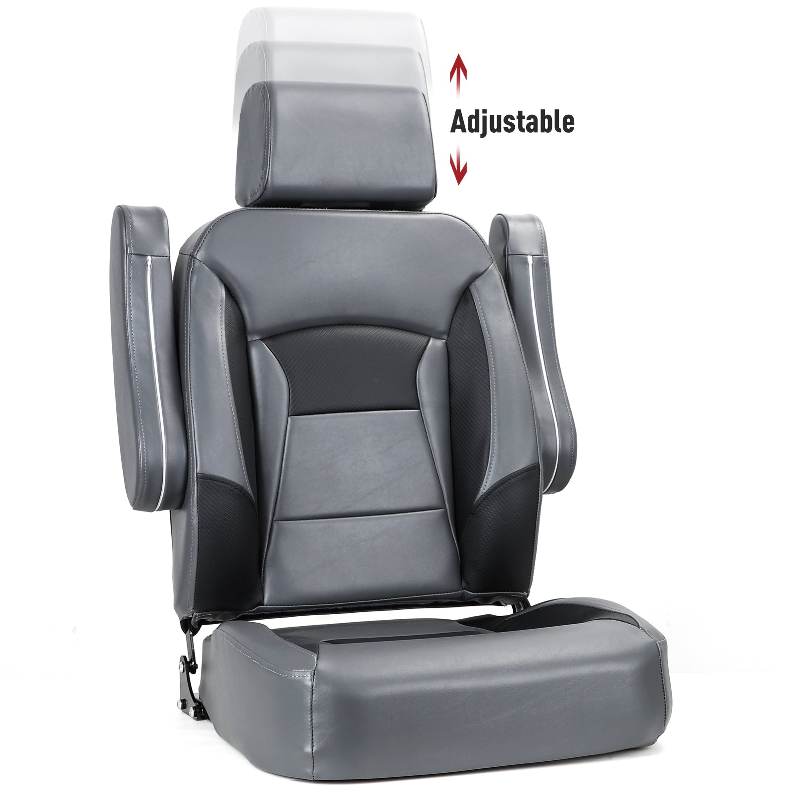 Recliner Sport High Back Captains Chair Boat Seat with Adjustable Headrest & flip up armrests - Charcoal/Black