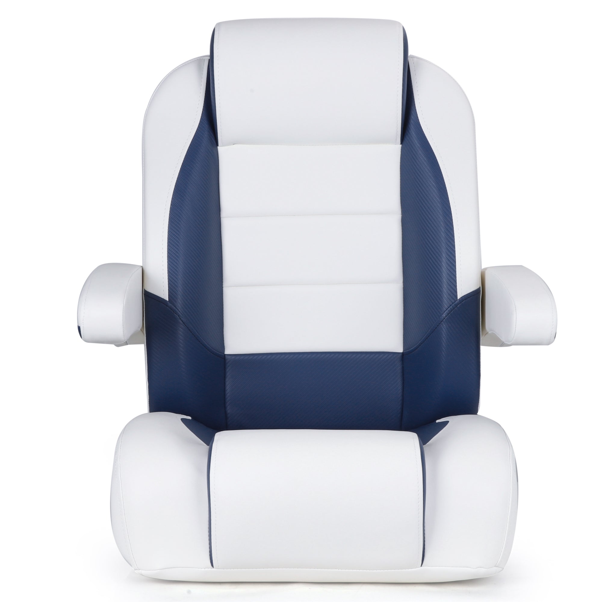 Luxury Recliner Sport High Back Captains Chair Boat Seat with flip up armrests - White/Navy Blue