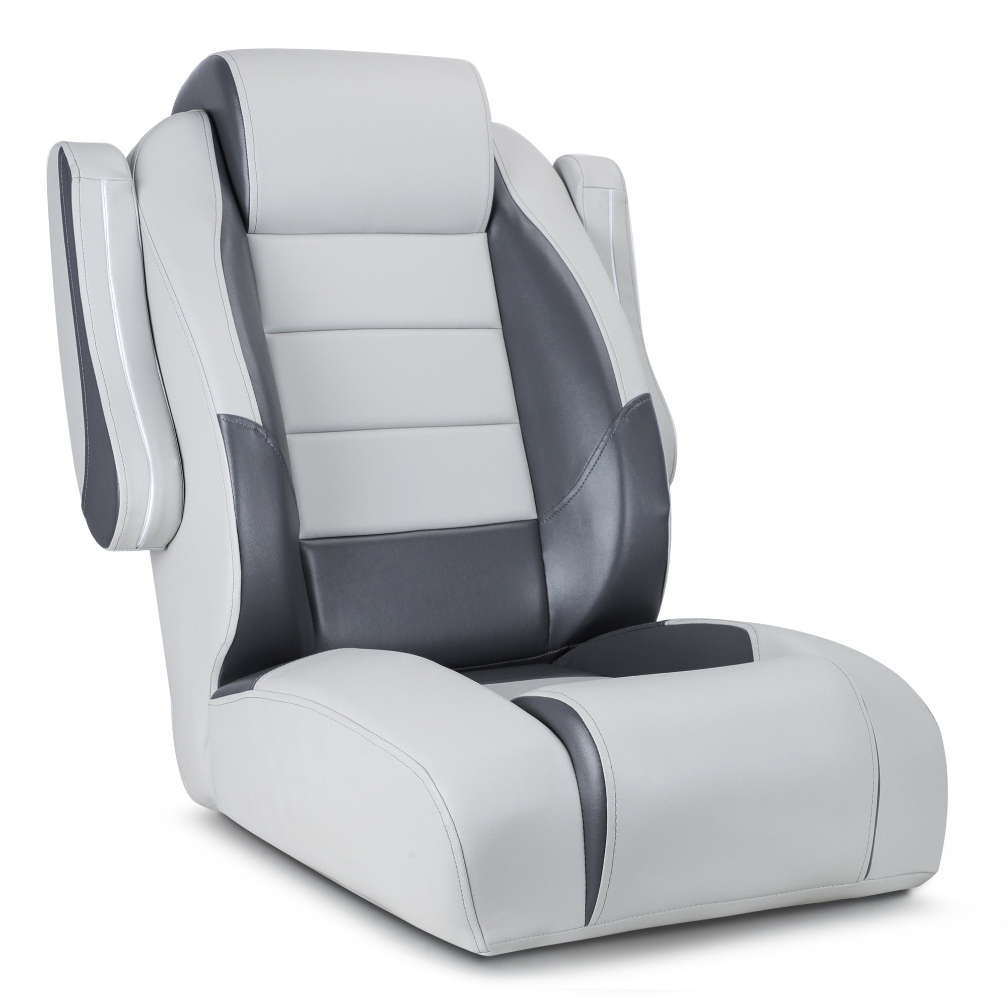 Luxury Recliner Sport High Back Captains Chair Boat Seat with flip up armrests - Grey/Charcoal