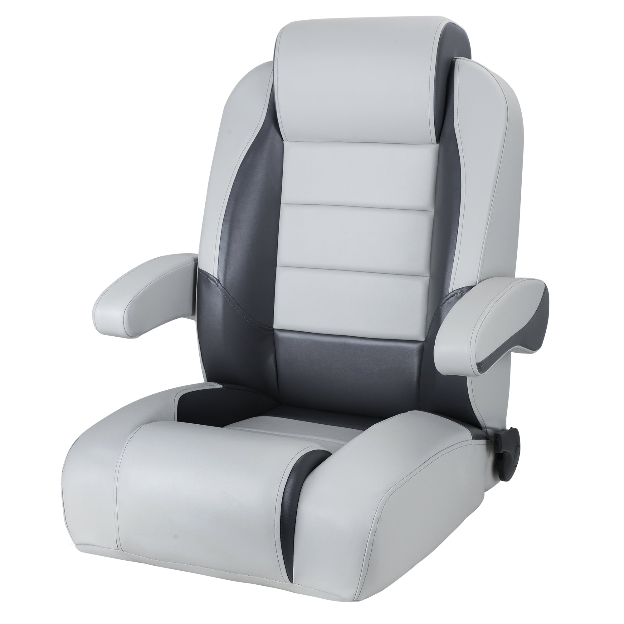 Luxury Recliner Sport High Back Captains Chair Boat Seat with flip up armrests - Grey/Charcoal