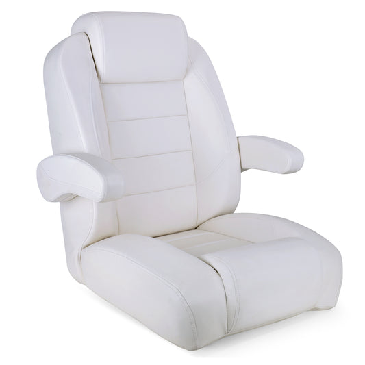 Luxury Recliner Sport Captains Chair Boat Seat with flip up armrests - White