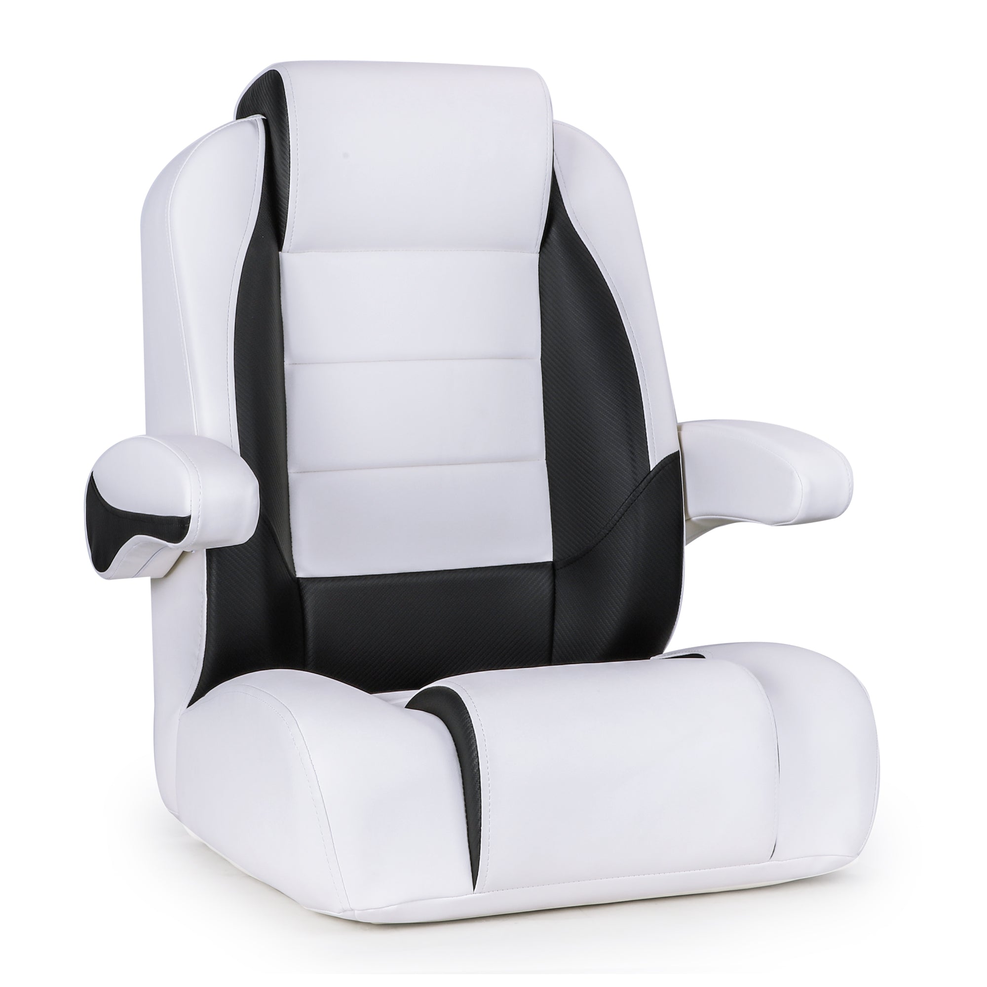 Luxury Recliner Sport High Back Captains Chair Boat Seat with flip up armrests - White/Black