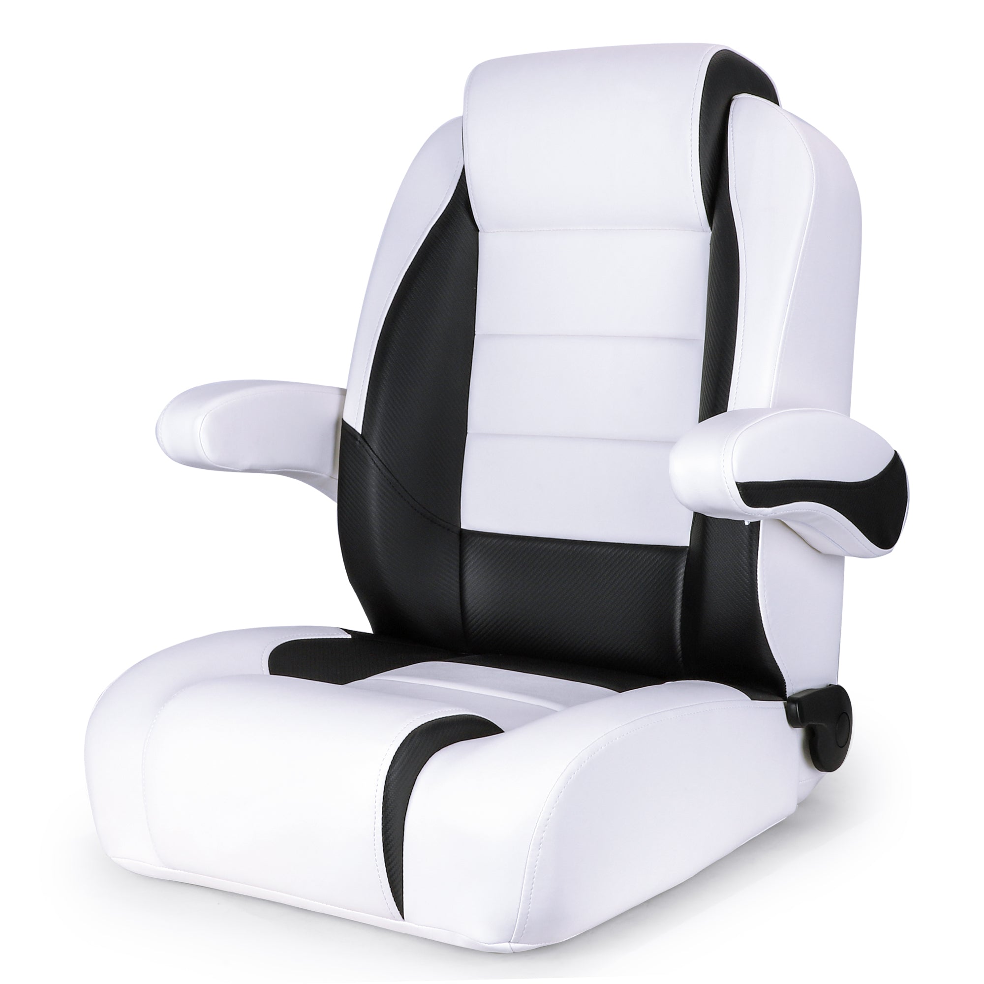 Luxury Recliner Sport High Back Captains Chair Boat Seat with flip up armrests - White/Black