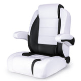 Luxury Recliner Sport High Back Captains Chair Boat Seat with flip up armrests - White/Black