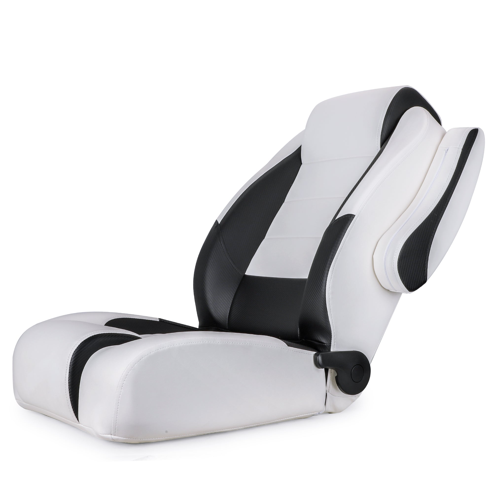 Luxury Recliner Sport High Back Captains Chair Boat Seat with flip up armrests - White/Black