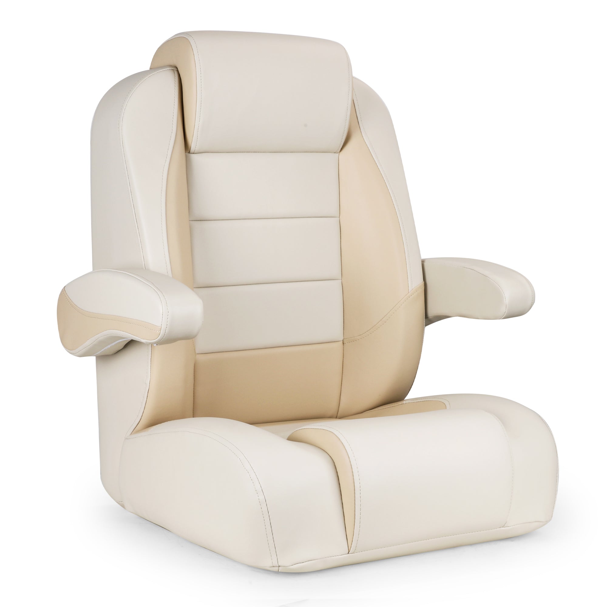 Luxury Recliner Sport High Back Captains Chair Boat Seat with flip up armrests - Ivory/Beige