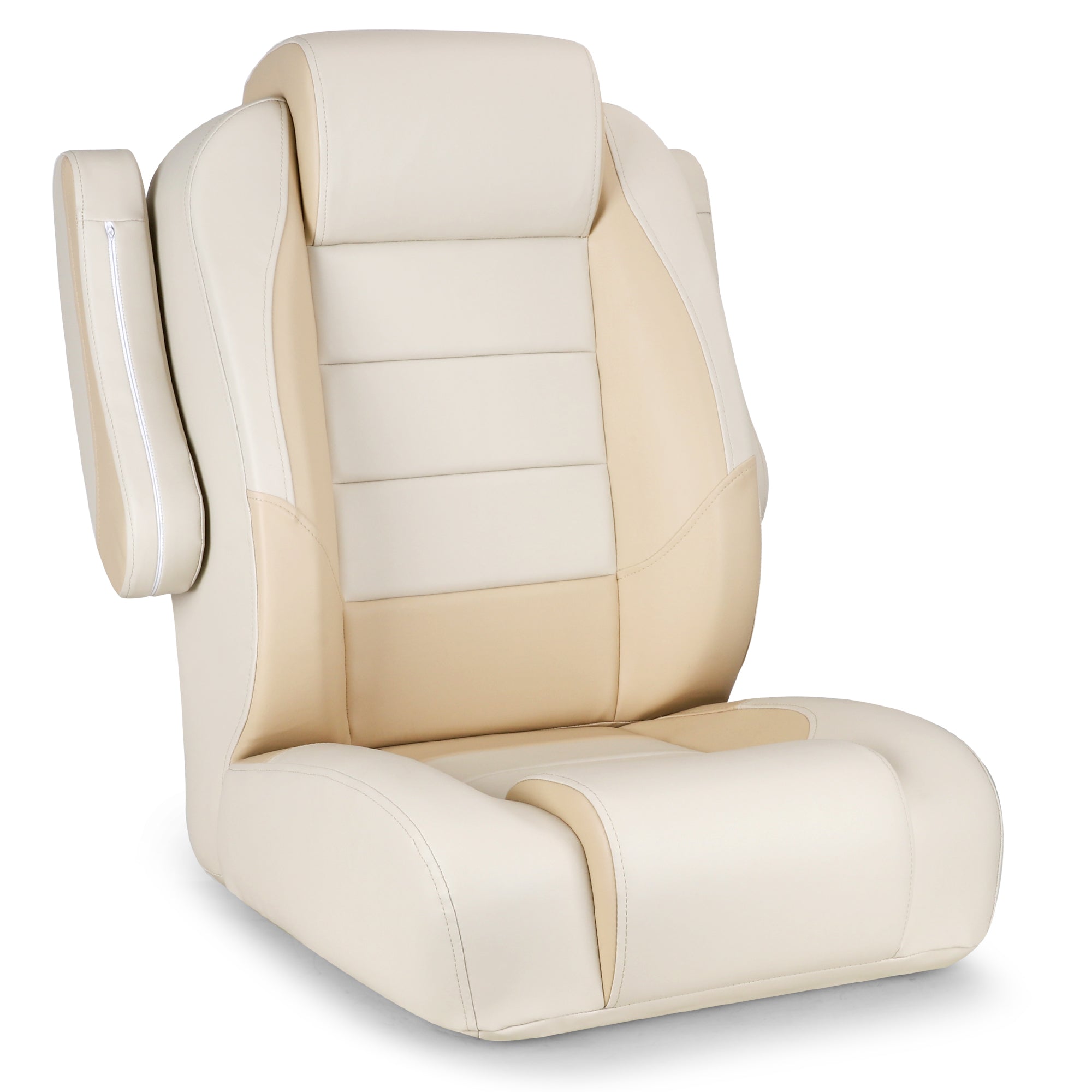 Luxury Recliner Sport High Back Captains Chair Boat Seat with flip up armrests - Ivory/Beige