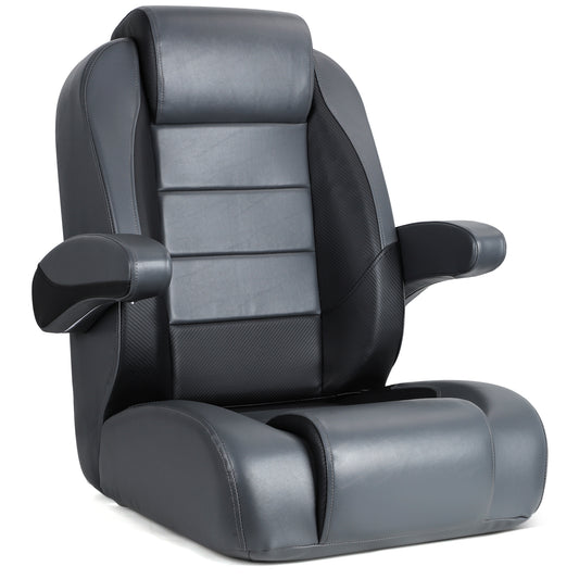 Luxury Recliner Sport High Back Captains Chair Boat Seat with flip up armrests - Charcoal/Black