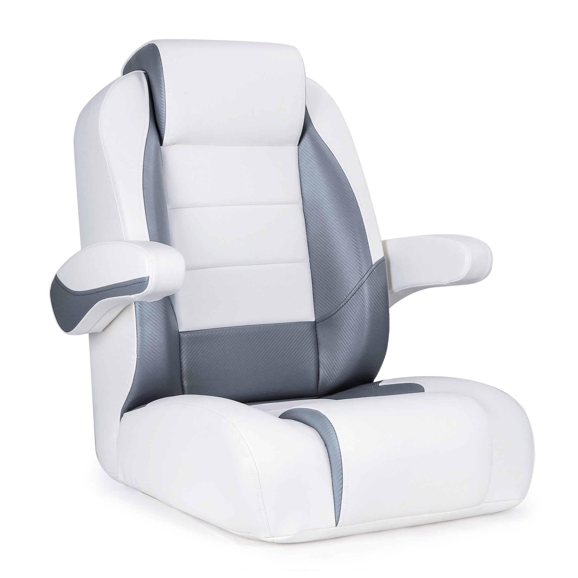 Luxury Recliner Sport High Back Captains Chair Boat Seat with flip up armrests - White/Charcoal