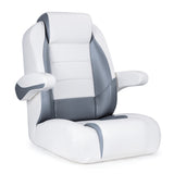 Luxury Recliner Sport High Back Captains Chair Boat Seat with flip up armrests - White/Charcoal