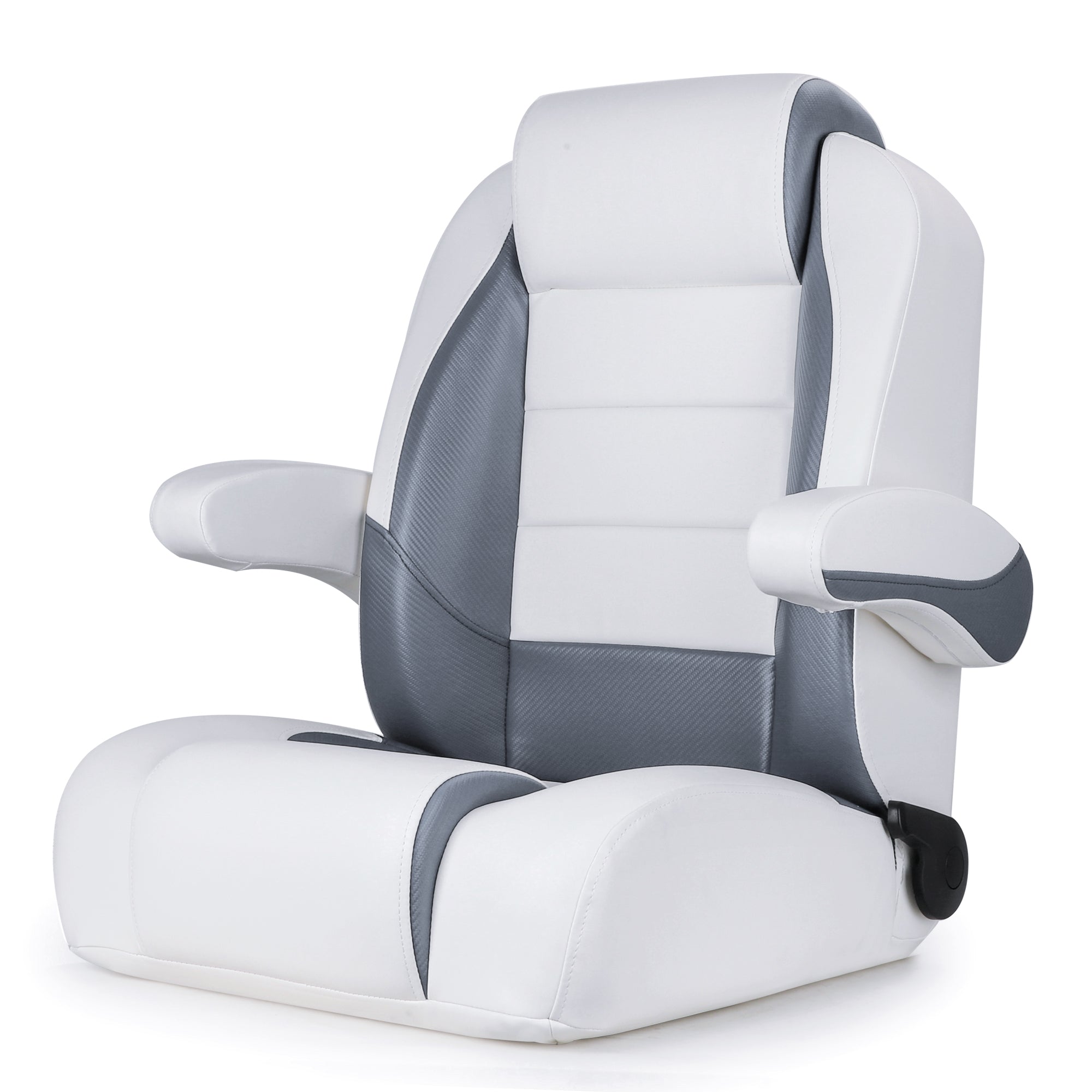 Luxury Recliner Sport High Back Captains Chair Boat Seat with flip up armrests - White/Charcoal