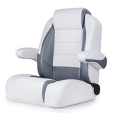 Luxury Recliner Sport High Back Captains Chair Boat Seat with flip up armrests - White/Charcoal