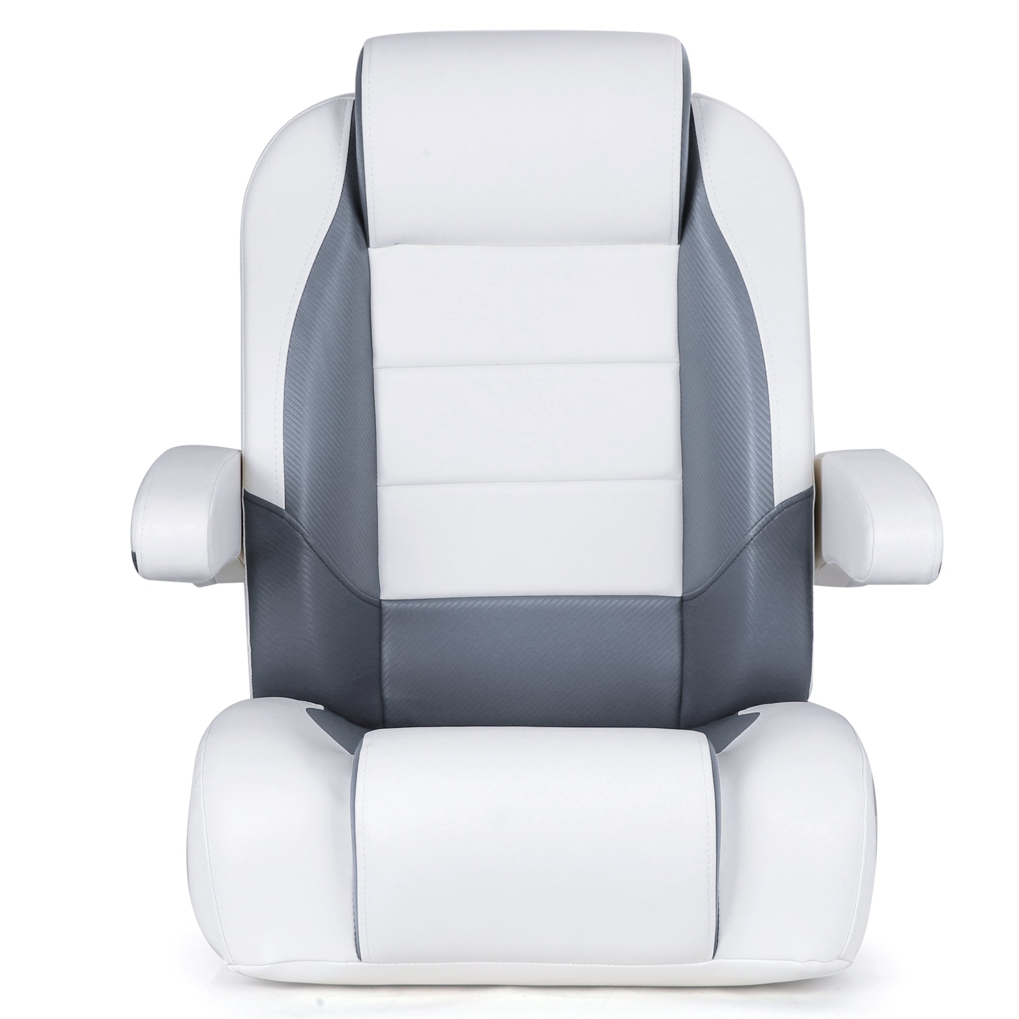 Luxury Recliner Sport High Back Captains Chair Boat Seat with flip up armrests - White/Charcoal