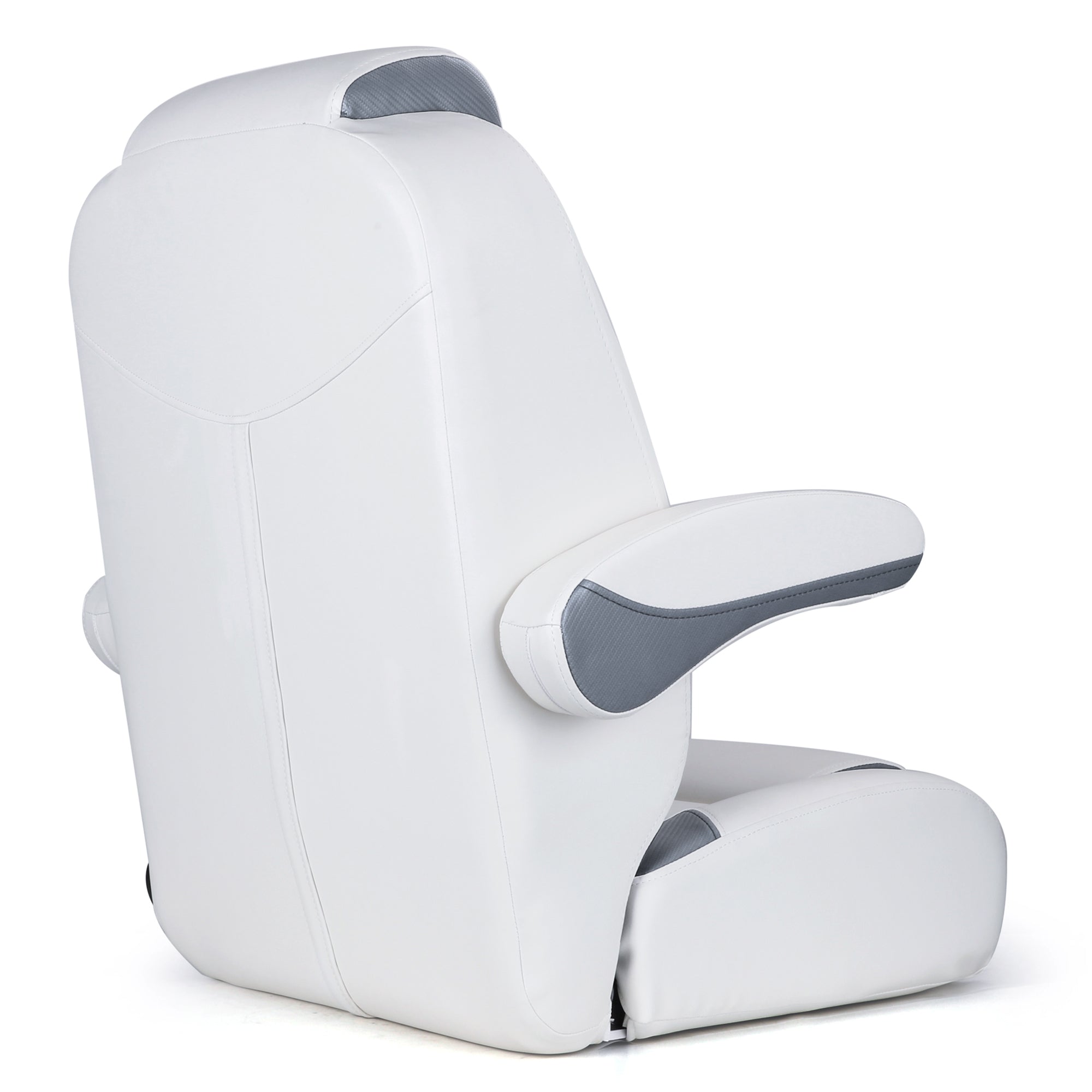 Luxury Recliner Sport High Back Captains Chair Boat Seat with flip up armrests - White/Charcoal