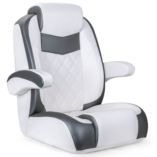 Luxury Recliner Sport High Back Captains Chair Boat Seat with flip up armrests - White/Charcoal