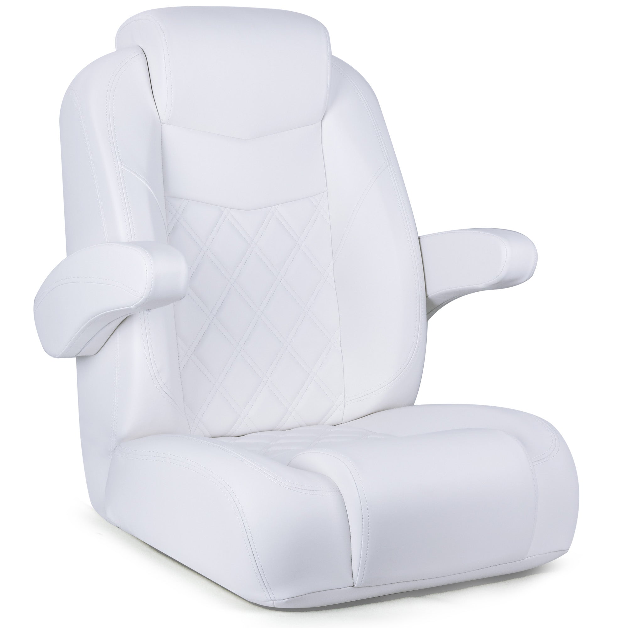 Luxury Recliner Sport High Back Captains Chair Boat Seat with flip up armrests - White