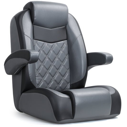 Luxury Recliner Sport High Back Captains Chair Boat Seat with flip up armrests - Charcoal/Black