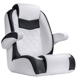 Luxury Recliner Sport High Back Captains Chair Boat Seat with flip up armrests - White/Black