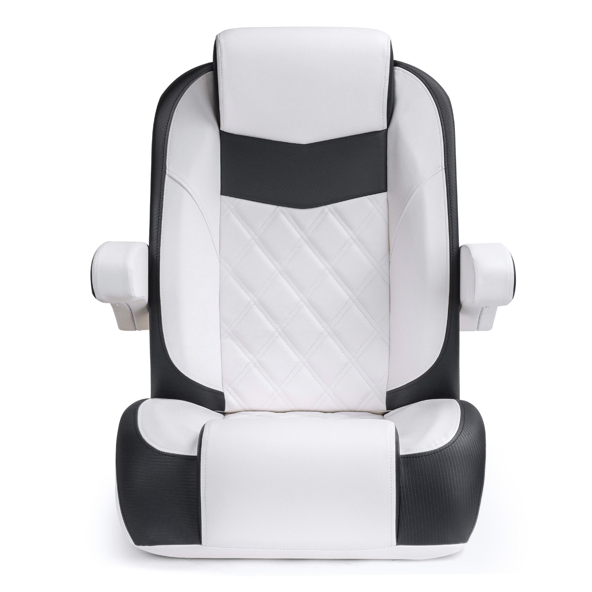 Luxury Recliner Sport High Back Captains Chair Boat Seat with flip up armrests - White/Black