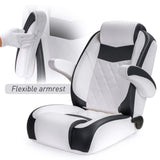 Luxury Recliner Sport High Back Captains Chair Boat Seat with flip up armrests - White/Black