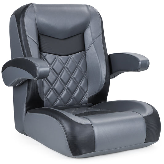 Luxury Recliner Sport Low Back Captains Chair Boat Seat with flip up armrests - Charcoal/Black