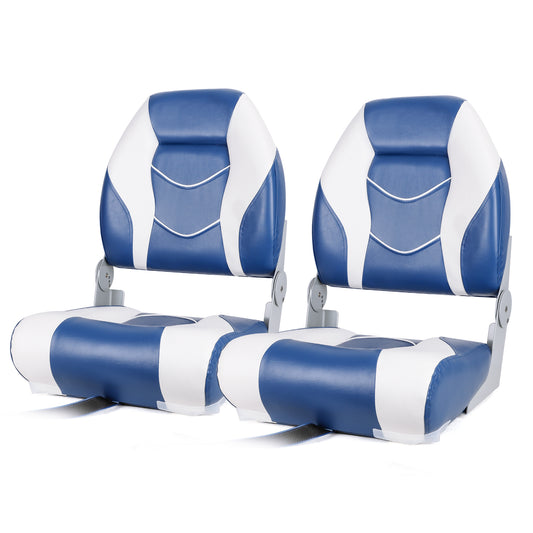 2 x Deluxe Pro IV High Back Marine Grade Vinyl Boat Seat - White/Blue