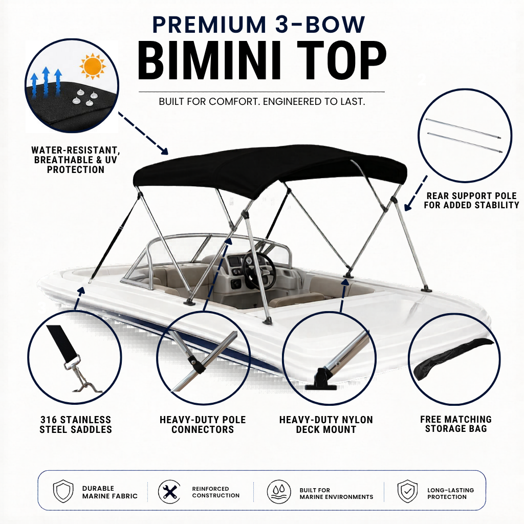 Ultra Low Profile Bimini Top Canopy for Ski, Speed Boat