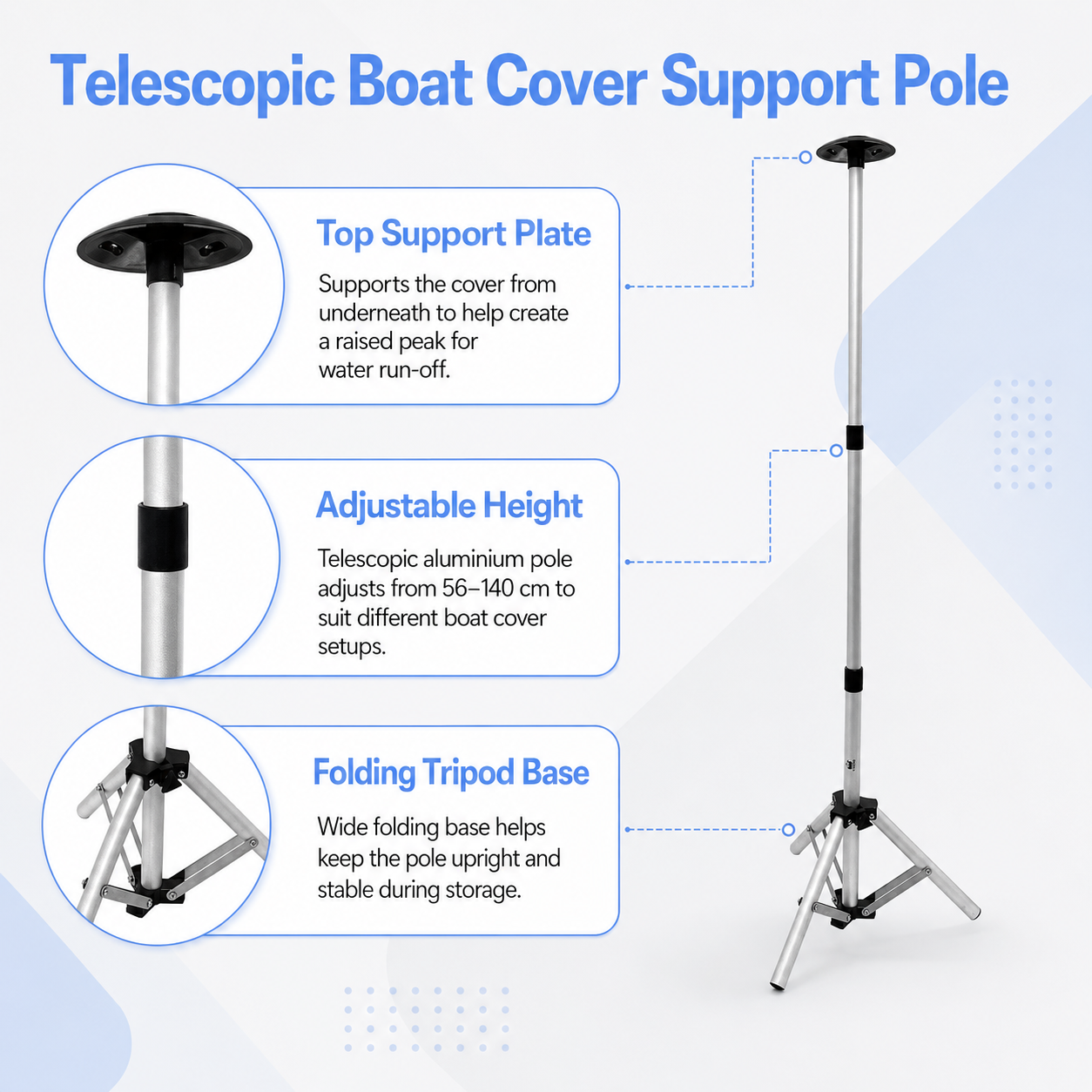 Telescopic Boat Cover Support Pole – Adjustable Aluminium Cover 56–140cm
