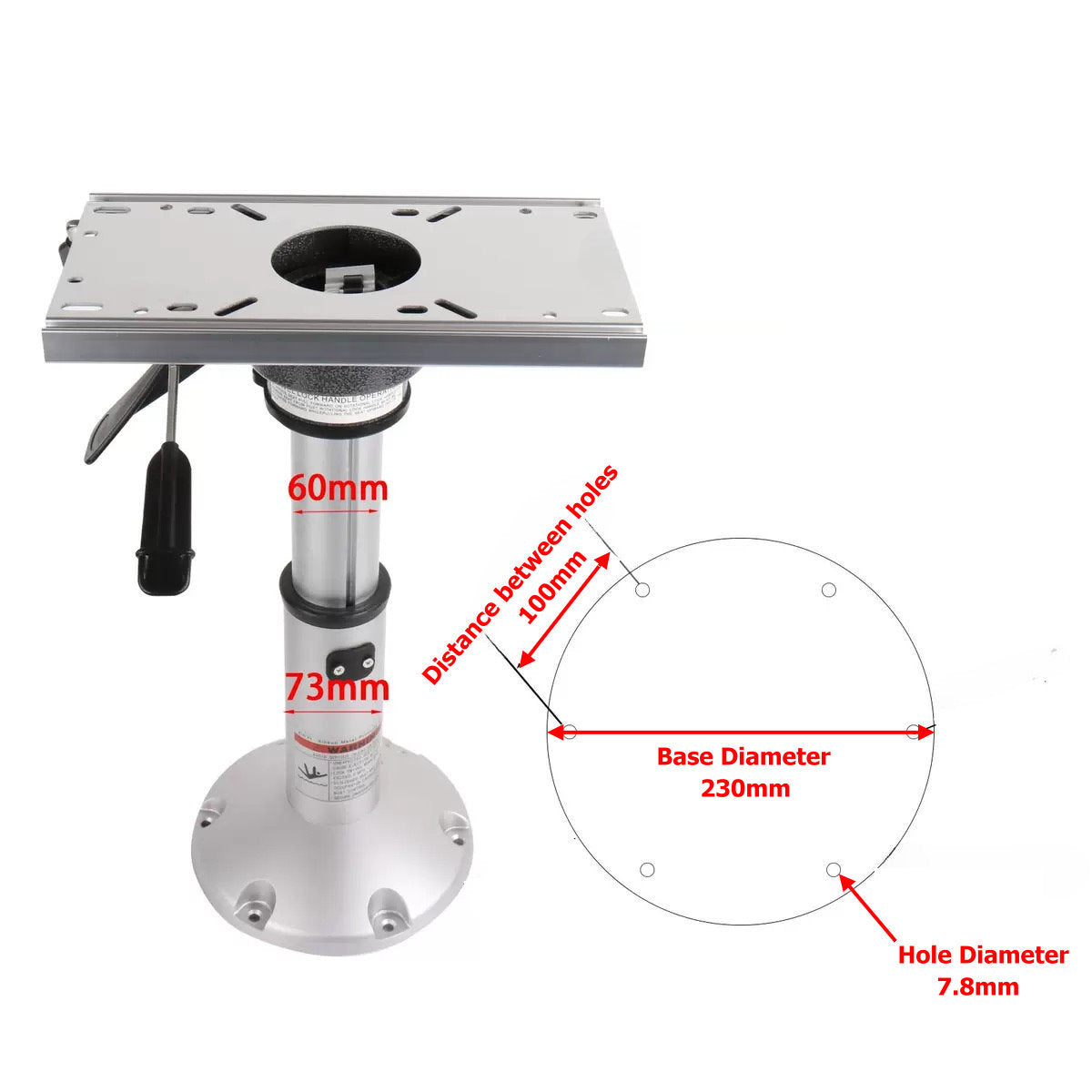 Heavy Duty Boat Pedestal Air Ride Height Adjustable 432mm - 610mm With Slide & Swivel