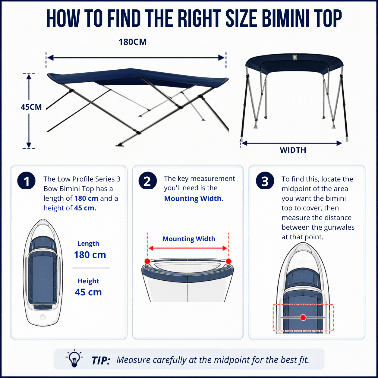 Ultra Low Profile Bimini Top Canopy for Ski, Speed Boat
