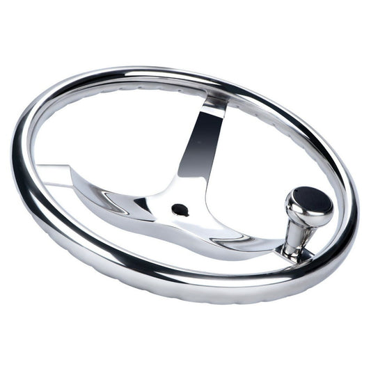 Highly Polished 316 Stainless Steel 3 Spoke Boat Steering Wheel 343mm Grip with Knob