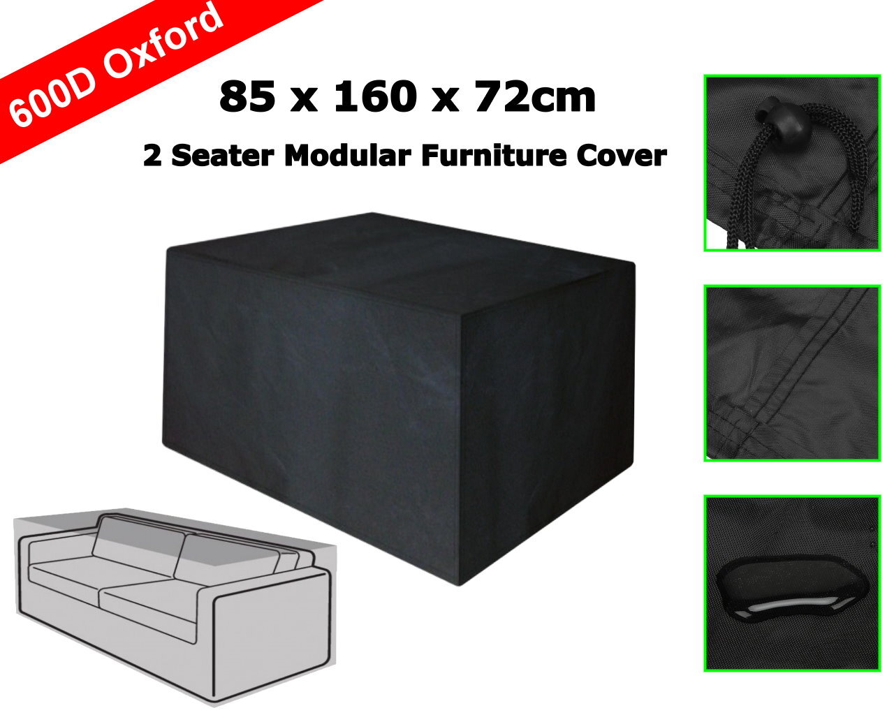 Premium 85 x 160 x 72cm 2 Seater Modular Sofa Outdoor Furniture Cover