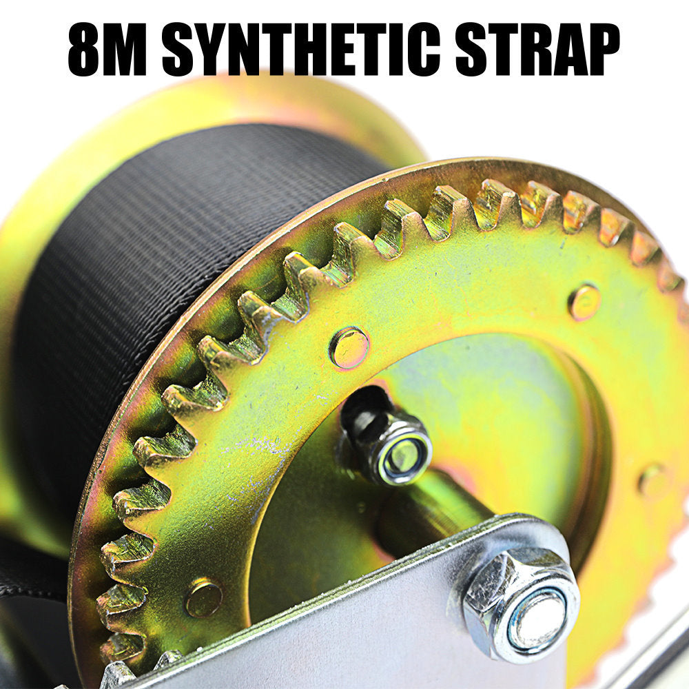 2500LBS Hand Winch Synthetic Strap 2-Speed Manual Car Boat Trailer 4WD Kaiser Boating Australia