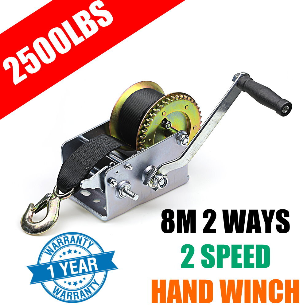 2500LBS Hand Winch Synthetic Strap 2-Speed Manual Car Boat Trailer 4WD Kaiser Boating Australia