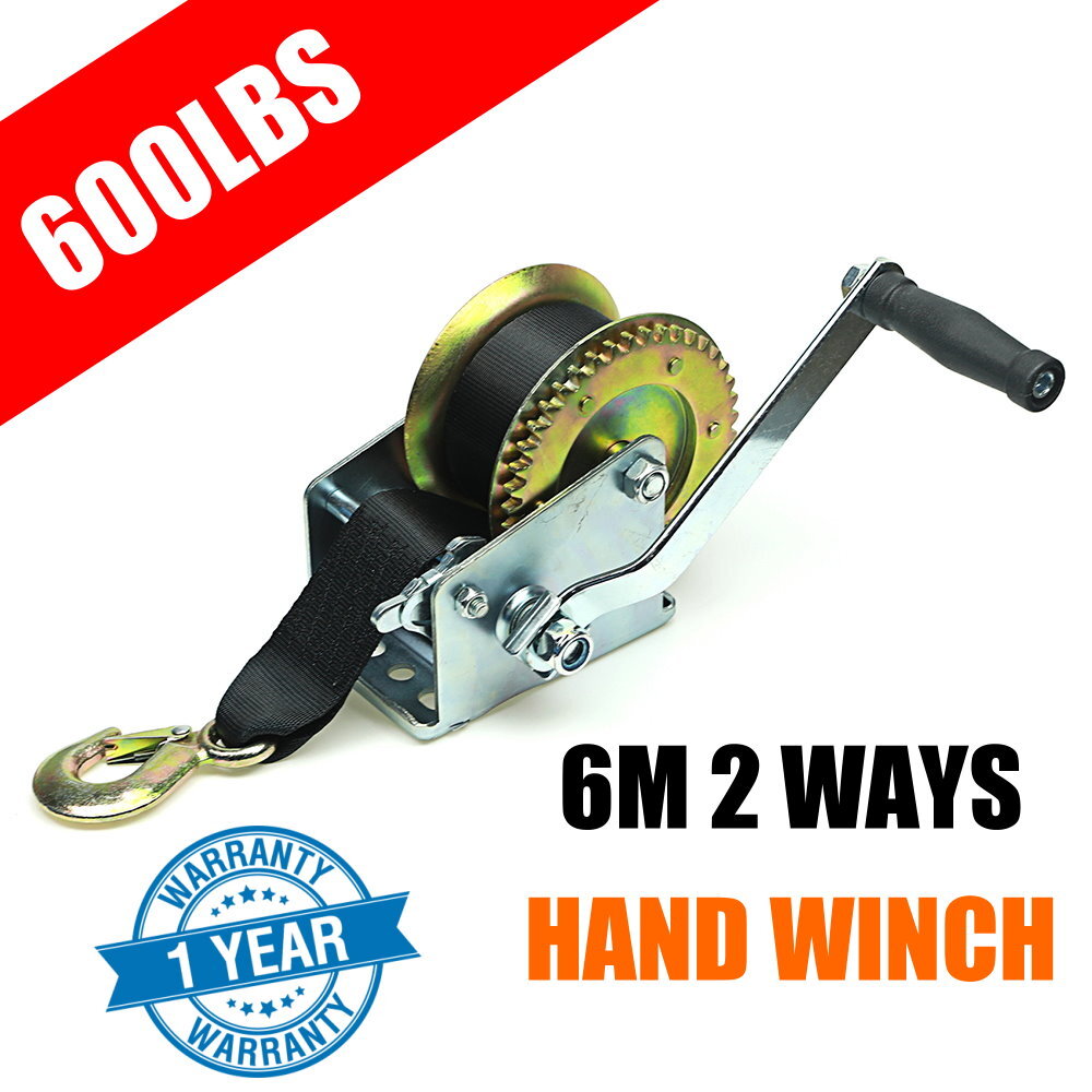 600LBS Hand Winch Synthetic Strap 2 Way Manual Car Boat Trailer 4WD