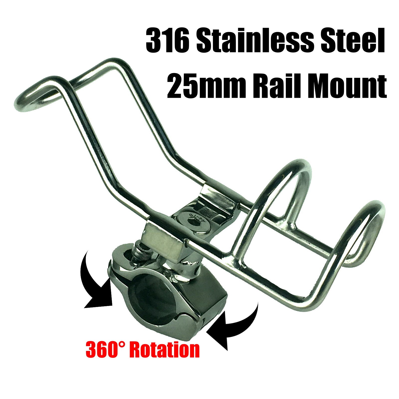 316 Stainless Steel Adjustable RAIL MOUNT ROD Holder [25mm]