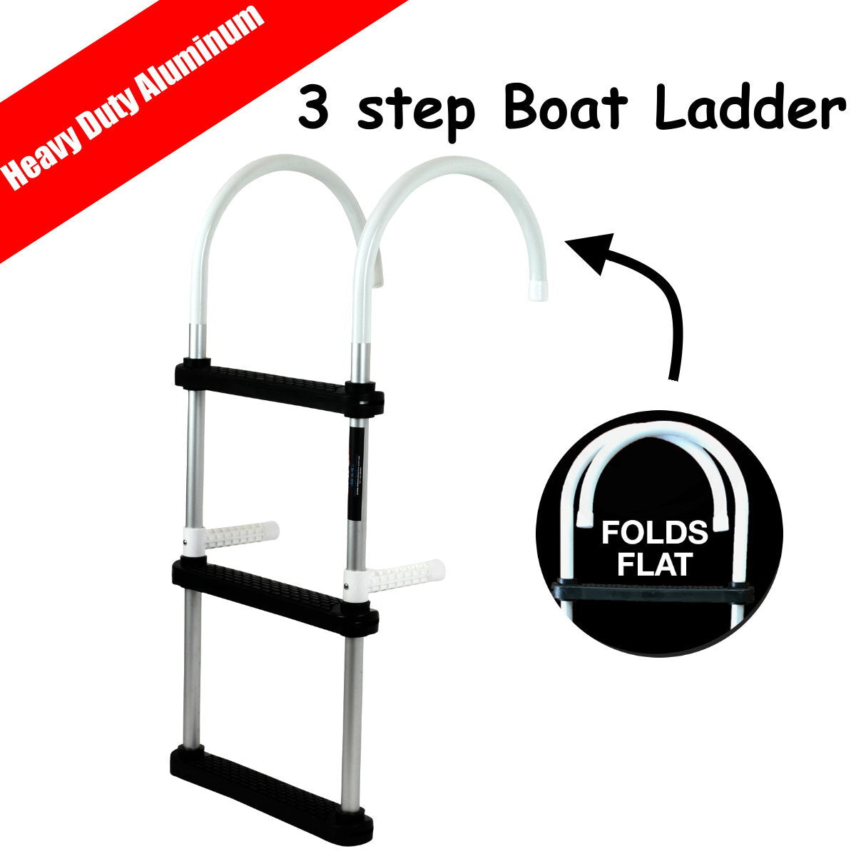 3 Step Heavy Duty Aluminium Boat Ladder with folding hook arms
