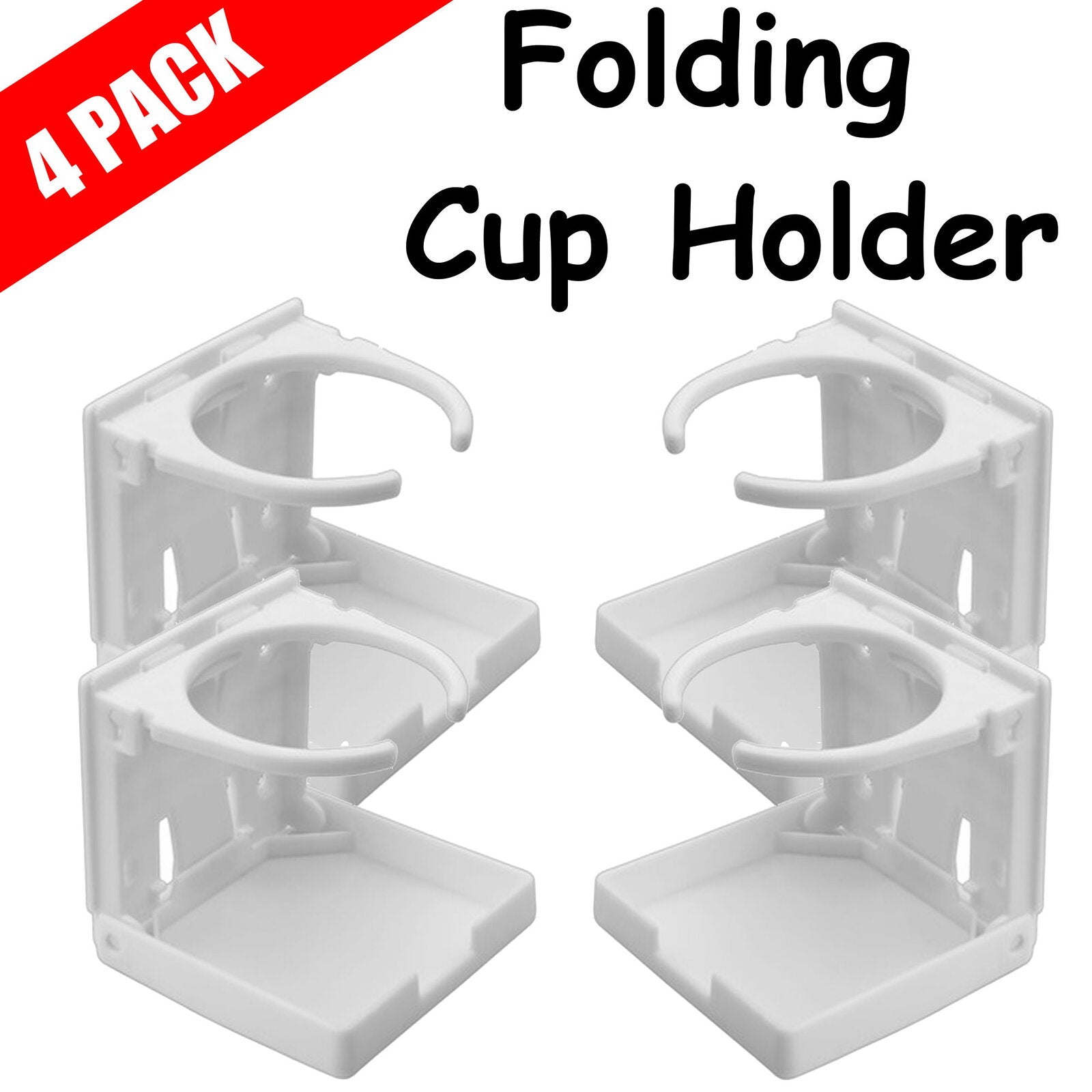 4 x White Folding Marine Boat Drink CUP HOLDER - Plastic