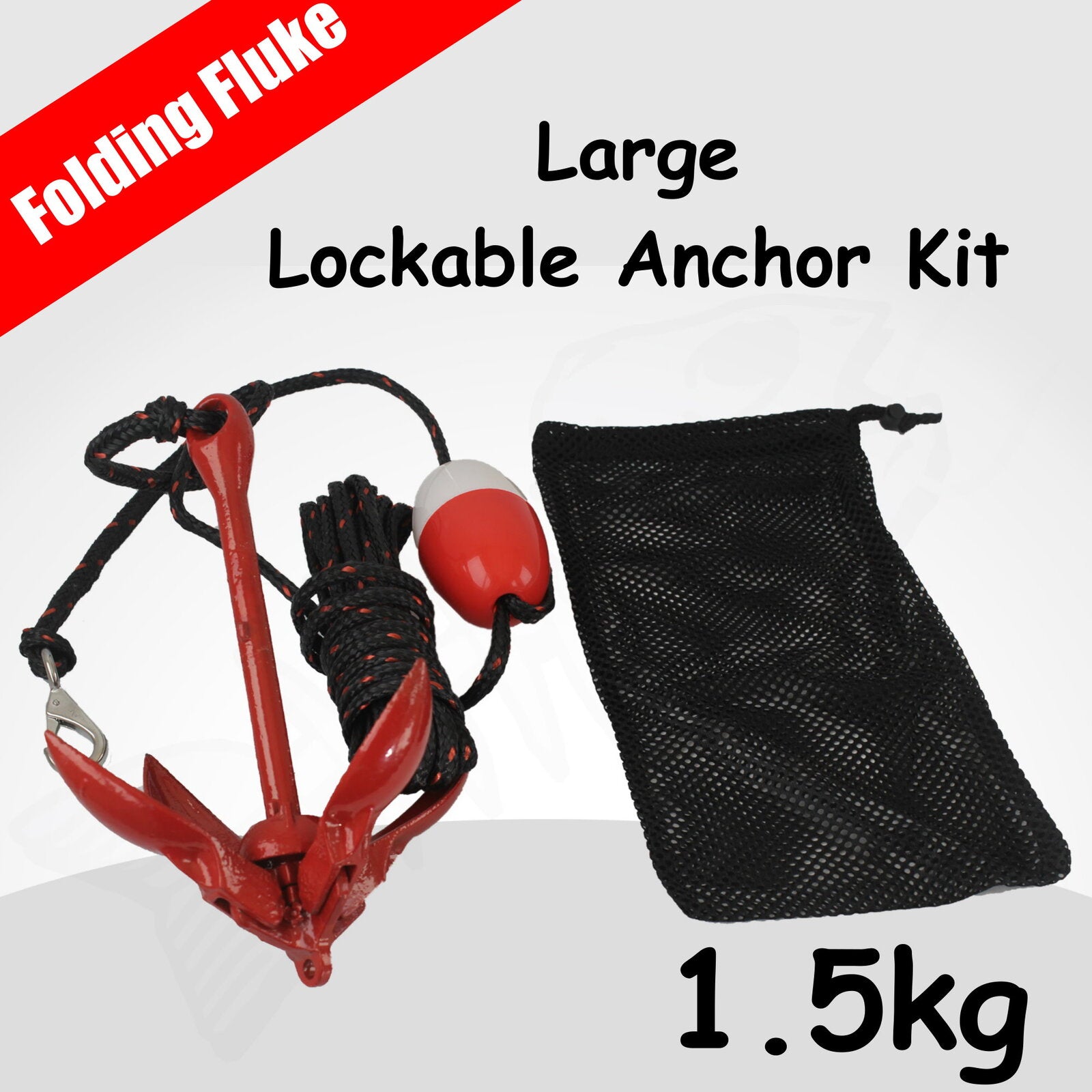 Large 1.5kg Folding Grapnel Lockable Anchor Kit for Kayak, Jet Ski, PWC & boat