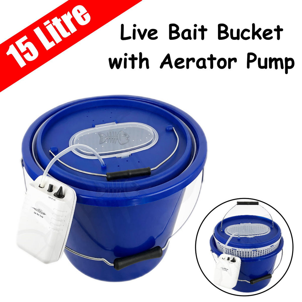 15L Litre Live Bait Bucket with Aerator Pump Blue Kaiser Boating Australia
