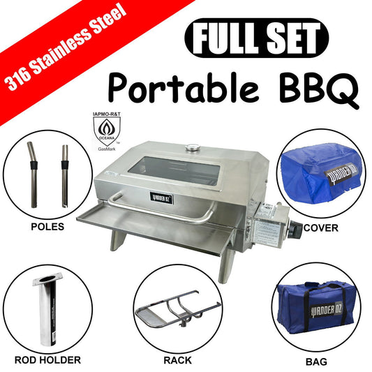 Portable BBQ Marine Boat Camping 316 Stainless Steel with Window - Complete Set - Rack & Bag