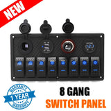 12V 24V 8 Gang LED Rocker Switch Panel USB Car Charger Boat Caravan